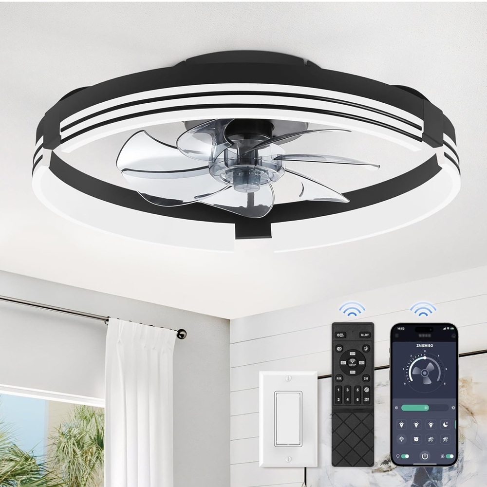 Modern Black and White Ceiling Fan with Remote